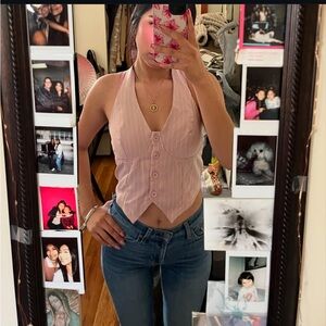 Pink Halter Button-Up Top